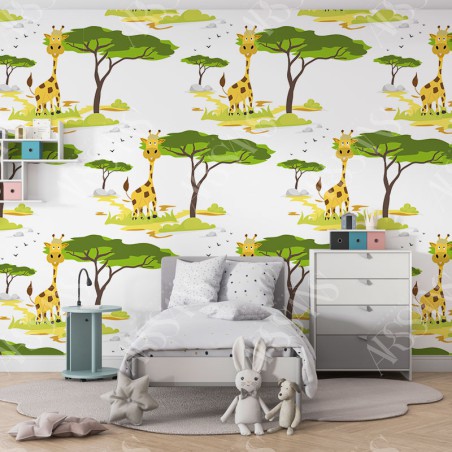Papier Peint Girafon - papier peint intissé vert pour chambre d'enfant