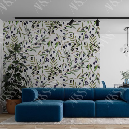 Papier Peint Aquarelle Olivetum — papier peint intissé multicolore pour salon