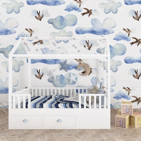 Papier Peint Aquarelle Nubes - papier peint intissé blanc pour chambre