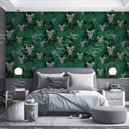 Papier Peint Zèbre - papier peint intissé vert pour chambre