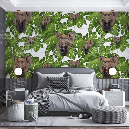 Papier Peint Hyène - papier peint intissé vert pour chambre