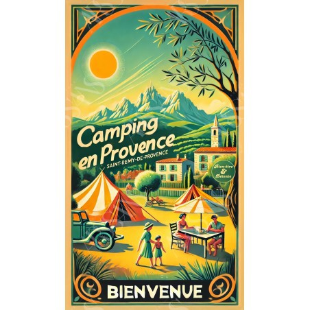 Évasion en Provence : Le Camping au Pied des Alpilles - affiche & plaque vintage | Manufacture Arssans