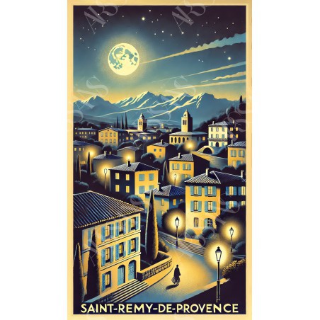 Saint-Rémy-de-Provence : Clair de Lune sur la Vieille Ville – affiche & plaque vintage | Manufacture Arssans
