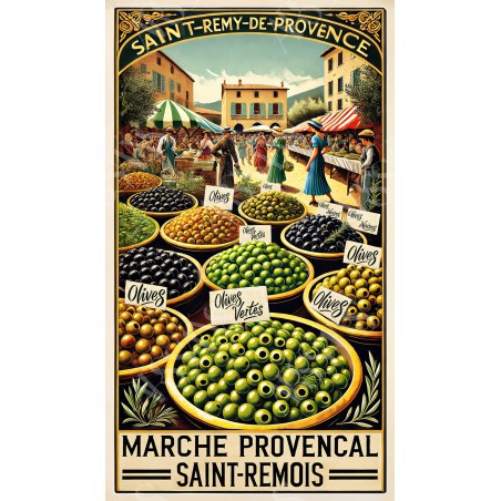 Marché Provençal : Les Olives de Saint-Rémy - affiche & plaque vintage | Manufacture Arssans