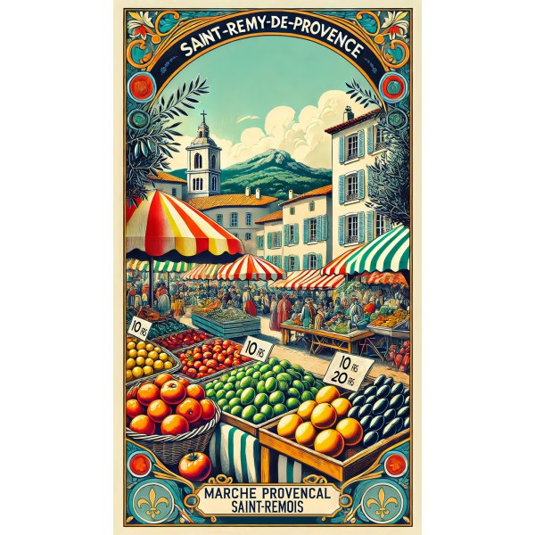 Marché en Provence : Saveurs et Couleurs de Saint-Rémy – affiche & plaque vintage | Manufacture Arssans