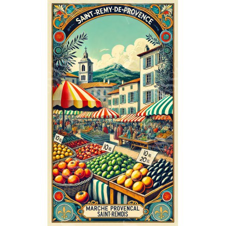 Marché en Provence : Saveurs et Couleurs de Saint-Rémy - affiche & plaque vintage | Manufacture Arssans