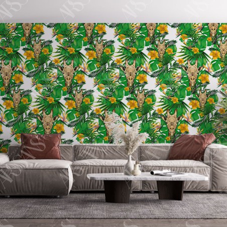 Papier Peint Girafe - papier peint intissé vert pour salon