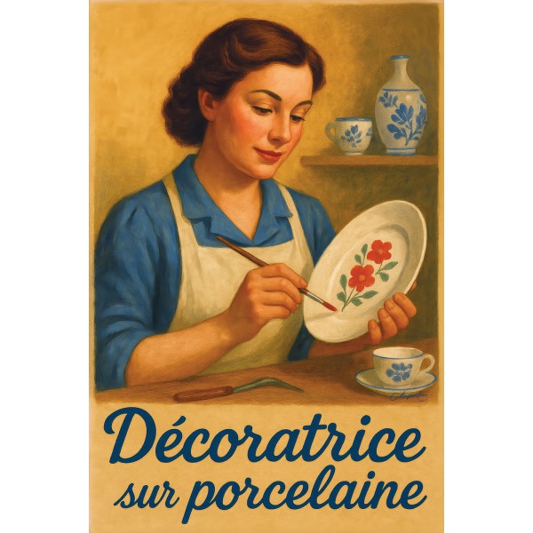 Décoratrice sur porcelaine – affiche & plaque vintage | Manufacture Arssans