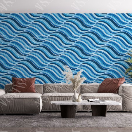 Papier Peint Vague - papier peint intissé bleu pour salon