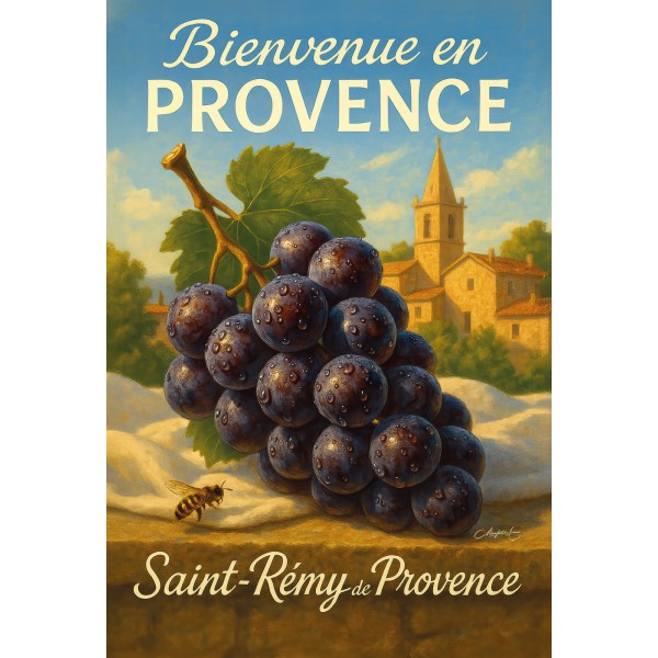 À l’ombre des vignes – Raisin noir de Saint-Rémy – affiche & plaque vintage | Manufacture Arssans