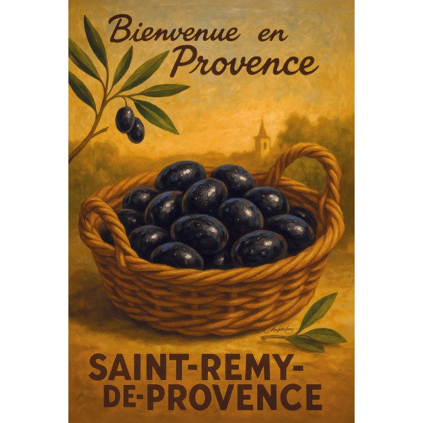 L’or noir de Provence – Panier d’olives – affiche & plaque vintage | Manufacture Arssans