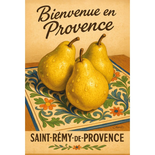 Douceur d’automne – Poire dorée de Provence – affiche & plaque vintage | Manufacture Arssans
