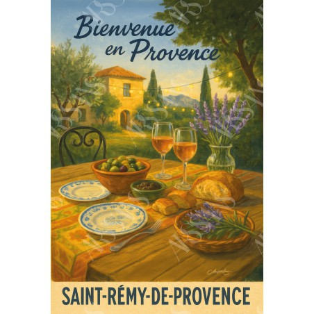 Dîner sous les cyprès – Saveurs de Saint-Rémy – affiche & plaque vintage | Manufacture Arssans