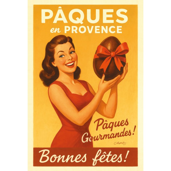 Le goût de Pâques – Chocolat et sourires en Provence – affiche & plaque vintage | Manufacture Arssans