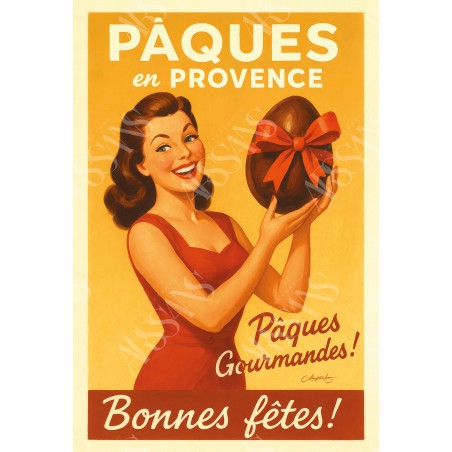 Le goût de Pâques – Chocolat et sourires en Provence – affiche & plaque vintage | Manufacture Arssans