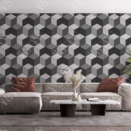 Papier Peint Cube - papier peint intissé gris pour salon