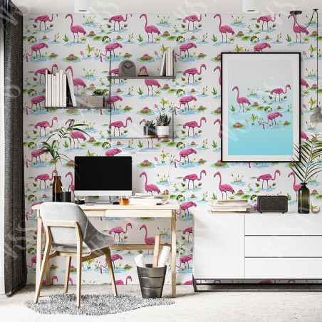 Papier Peint Flamant - papier peint intissé gris pour bureau