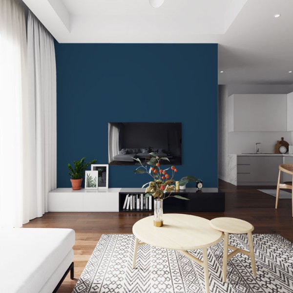 Papier Peint Uni Bleu Hussard — Ambiance 3