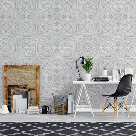 Papier Peint Atypical Mandala - papier peint intissé gris pour bureau