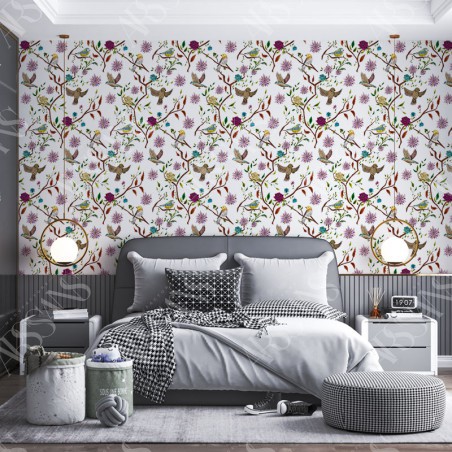 Papier Peint Oiseaux — papier peint intissé rose pour chambre