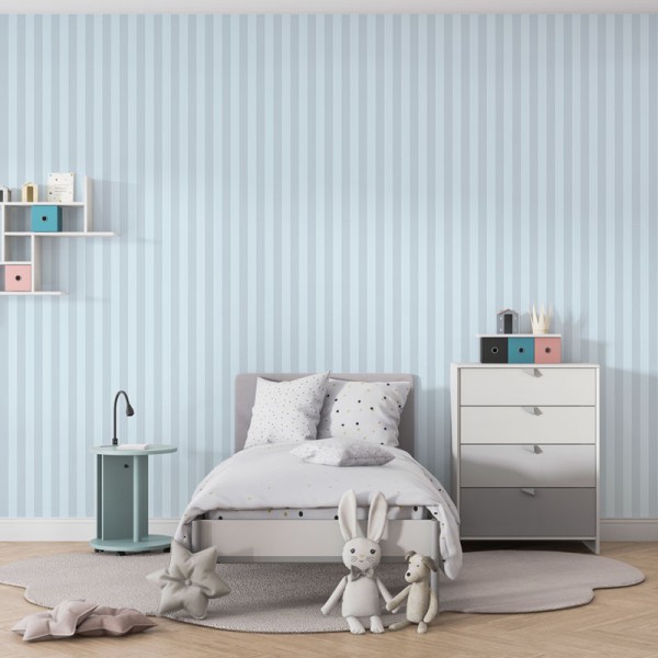 Papier Peint Bayadère Bleu Dragée — Ambiance 1