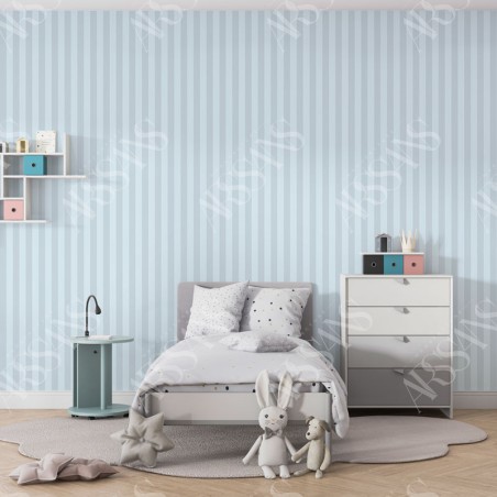 Papier Peint Bayadère Bleu Dragée - papier peint intissé bleu pour chambre d'enfant