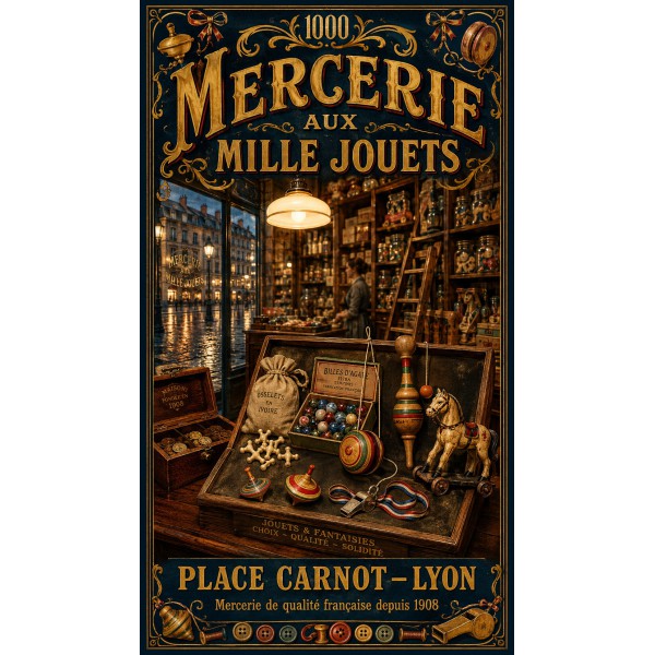 Mercerie aux Mille Jouets – affiche & plaque vintage | Manufacture Arssans