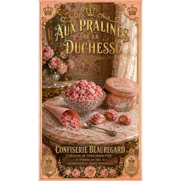Aux Pralines de la Duchesse – affiche & plaque vintage | Manufacture Arssans