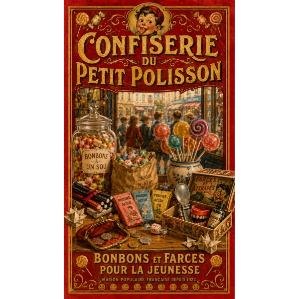 Confiserie du Petit Polisson – affiche & plaque vintage | Manufacture Arssans