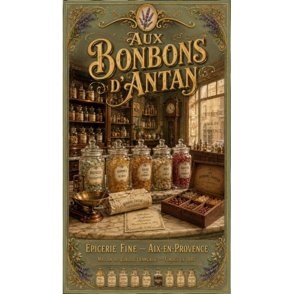 Aux Bonbons d'Antan – affiche & plaque vintage | Manufacture Arssans