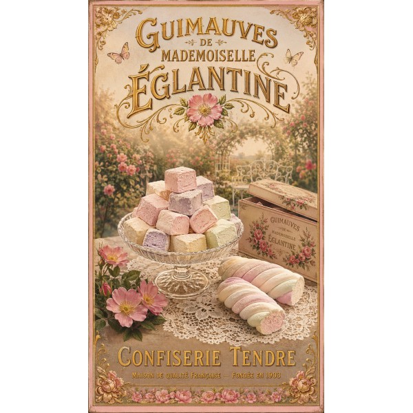 Guimauves de Mademoiselle Églantine – affiche & plaque vintage | Manufacture Arssans