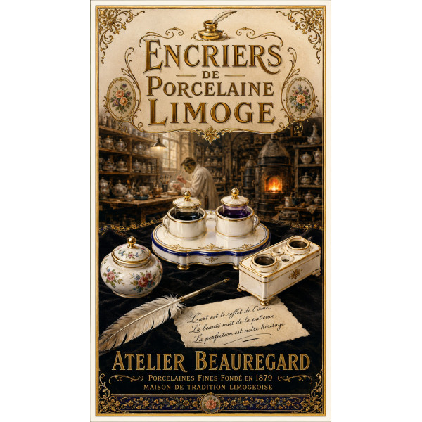 Encriers de Porcelaine Limoge – affiche & plaque vintage | Manufacture Arssans