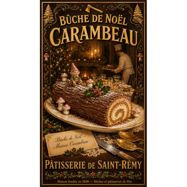 Bûche de Noël Carambeau – affiche & plaque vintage | Manufacture Arssans
