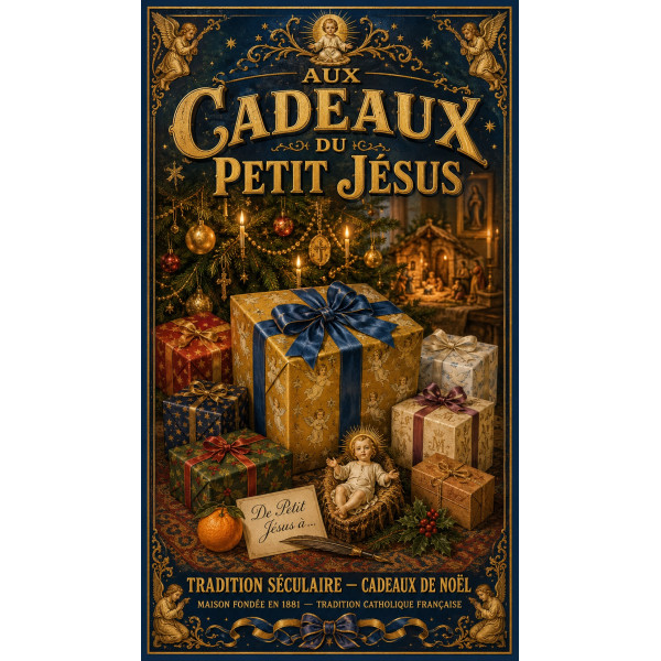 Aux Cadeaux du Petit Jésus – affiche & plaque vintage | Manufacture Arssans