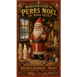 Manufacture de Pères Noël en Bois Peint – affiche & plaque vintage | Manufacture Arssans