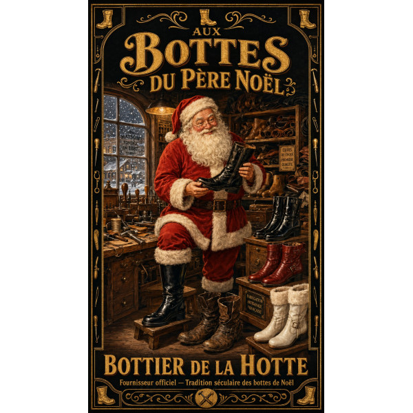 Aux Bottes du Père Noël – affiche & plaque vintage | Manufacture Arssans