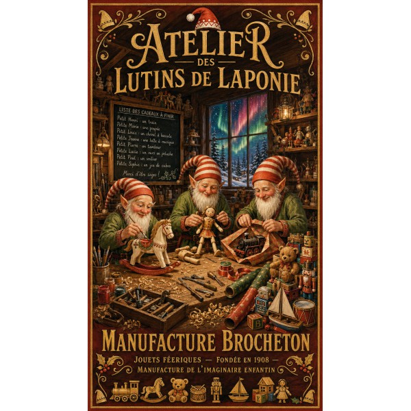 Atelier des Lutins de Laponie – affiche & plaque vintage | Manufacture Arssans