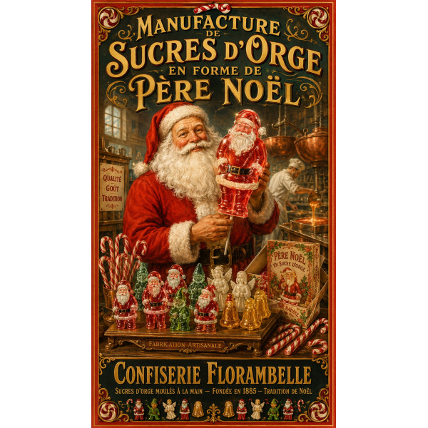 Manufacture de Sucres d'Orge en Forme de Père Noël – affiche & plaque vintage | Manufacture Arssans