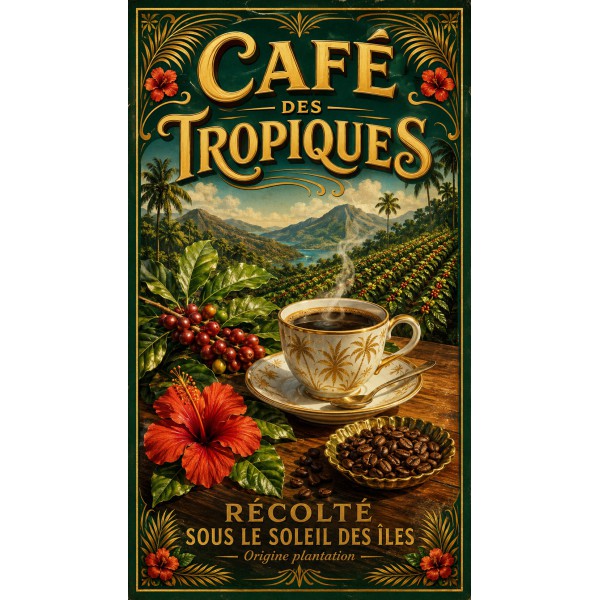Café des Tropiques – affiche & plaque vintage | Manufacture Arssans