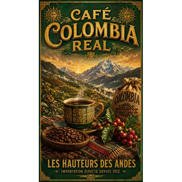 Café Colombia Real – affiche & plaque vintage | Manufacture Arssans