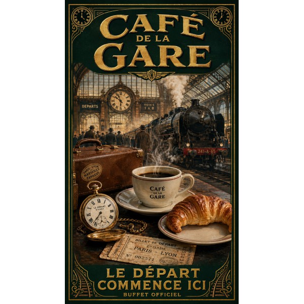 Café de la Gare – affiche & plaque vintage | Manufacture Arssans