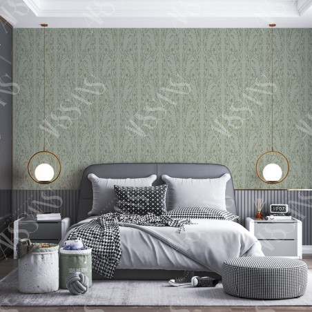 Papier Peint Arabesque Volutea Vert Sauge — papier peint intissé vert pour salon