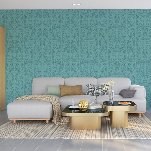 Papier Peint Arabesque Volutea Turquoise Pastel — Ambiance 3