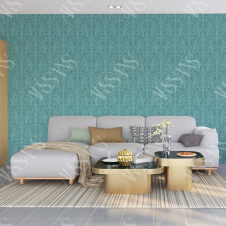 Papier Peint Arabesque Volutea Turquoise Pastel - papier peint intissé turquoise pour salon