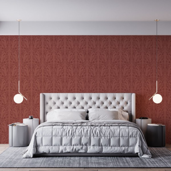 Papier Peint Arabesque Volutea Terracotta — Ambiance 1