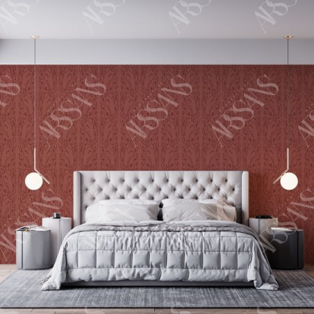 Papier Peint Arabesque Volutea Terracotta - papier peint intissé rouge pour chambre