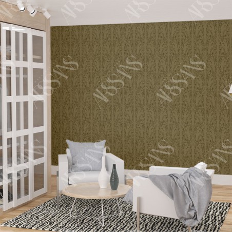 Papier Peint Arabesque Volutea Kaki - papier peint intissé vert pour chambre