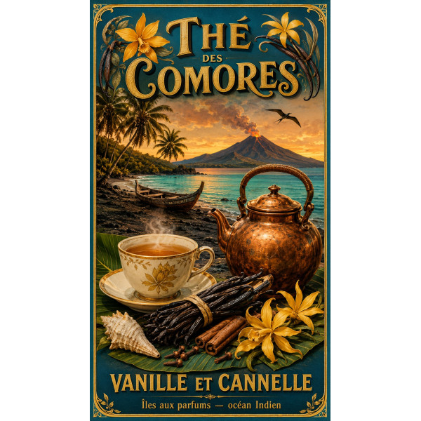 Thé des Comores – affiche & plaque vintage | Manufacture Arssans
