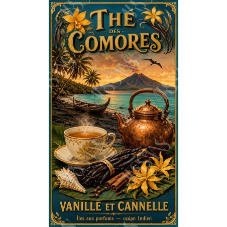 Thé des Comores – affiche & plaque vintage | Manufacture Arssans