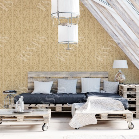 Papier Peint Arabesque Volutea Beige - papier peint intissé beige pour salon